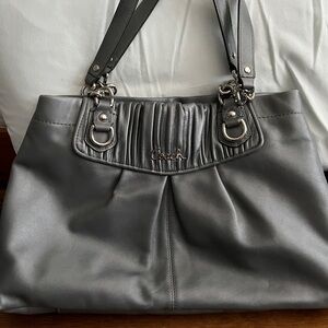 Coach Gray Shoulder Bag with Ruched Detailing